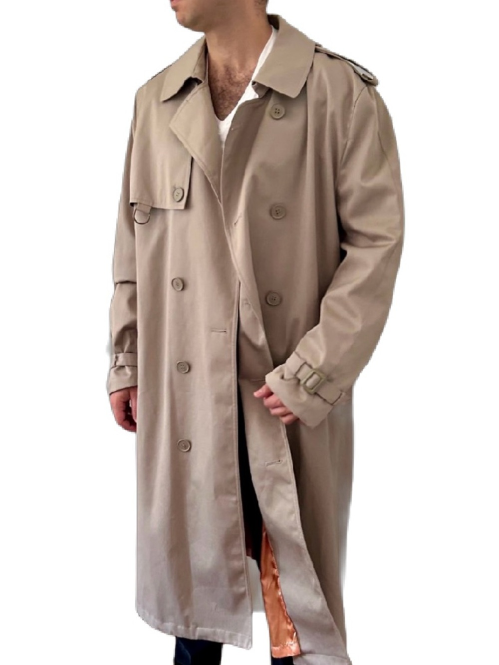Vintage Nino Cerruti Paris Diffusion Trench Coat 46R Beige Double Breasted